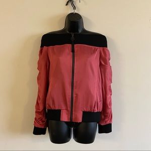 Off the shoulder Satin Bomber